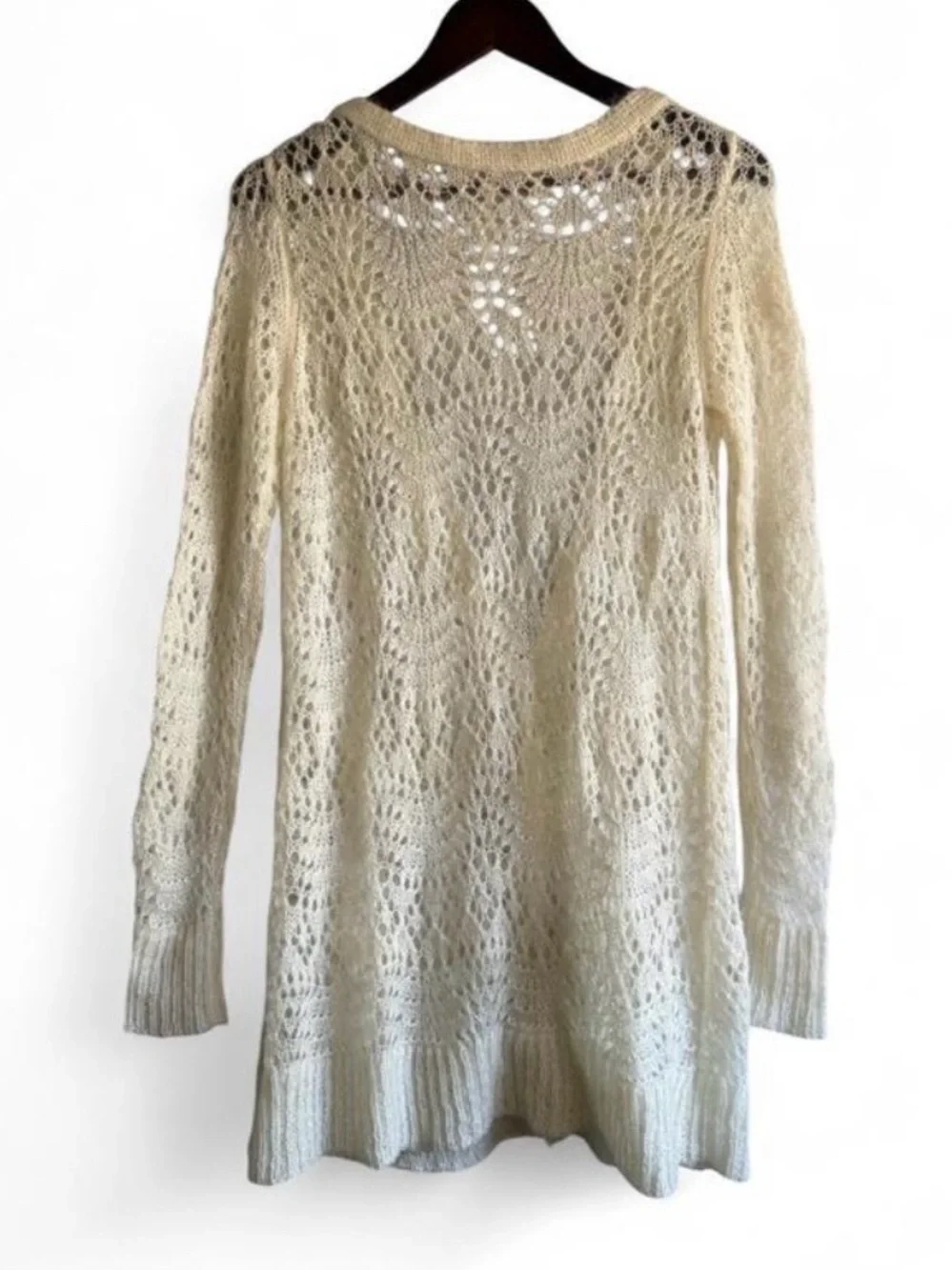 Free people mohair Cream Open-Knit Button Front Women's Cardigan Sweater